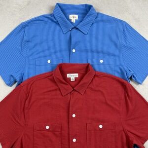 J Crew Shirt Mens Medium Red Blue Striped Pocket Button Up Oarsman Vacation LOT